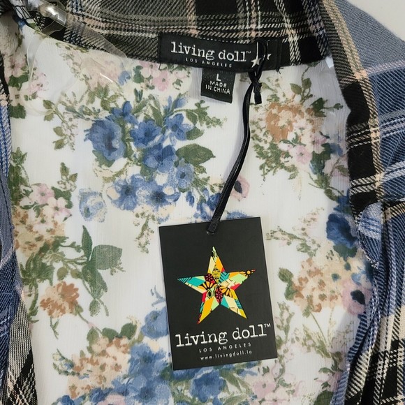 NWT Living Doll Open Front Cardigan Women's Size Large Floral Plaid - Picture 5 of 10
